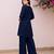 Blue premium vichitra silk stand collar v-neck embroideblue kurta palazzo 2 piece co-ord sets for women