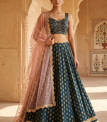 TEAL-BLUE BANARASI viscose LEHENGA CHOLI WITH DUPATTA