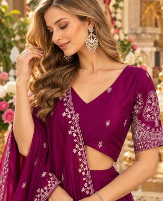 Magenta Silk Blend Semi Stitced Lehenga Choli with Thread & Sequence Work 2