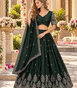Emerald Silk Blend Semi Stitced Lehenga Choli with Thread & Sequence Work