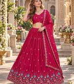 Pink Silk Blend Semi Stitced Lehenga Choli with Thread & Sequence Work