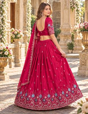 Pink Silk Blend Semi Stitced Lehenga Choli with Thread & Sequence Work 3