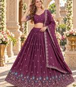 Mauve Silk Blend Semi Stitced Lehenga Choli with Thread & Sequence Work