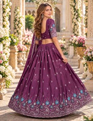 Mauve Silk Blend Semi Stitced Lehenga Choli with Thread & Sequence Work 3
