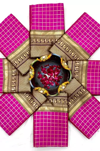 Rani pink wine silk blend jacuard work festival saree with unstitched blouse piece