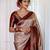Beige wine silk blend jacuard work festival saree with unstitched blouse piece