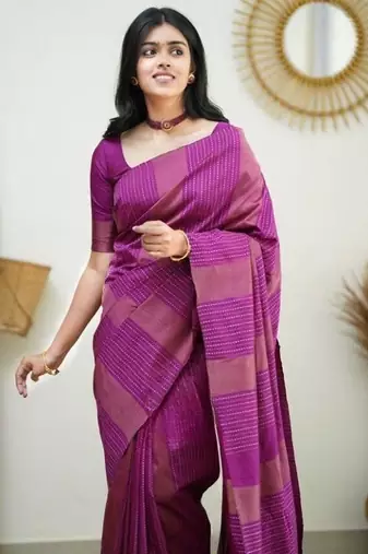 Pink silk blend jacuard work festival saree with unstitched blouse piece