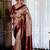 Beige wine silk blend jacuard work festival saree with unstitched blouse piece