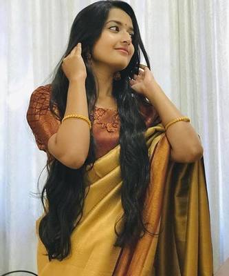 Mustard brown silk blend jacuard work festival saree with unstitched blouse piece 4
