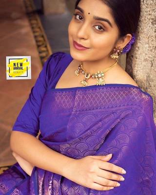 Blue silk blend jacuard work festival saree with unstitched blouse piece 2