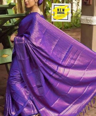 Blue silk blend jacuard work festival saree with unstitched blouse piece 3