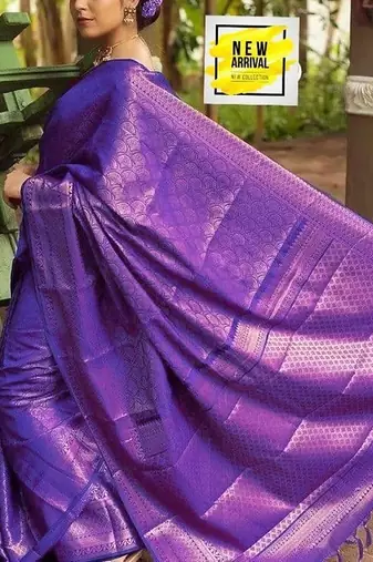 Blue silk blend jacuard work festival saree with unstitched blouse piece