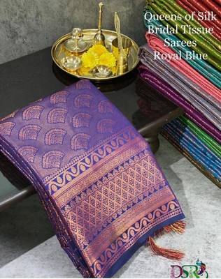 Blue silk blend jacuard work festival saree with unstitched blouse piece 4