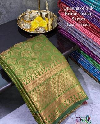 Green silk blend jacuard work festival saree with unstitched blouse piece 3