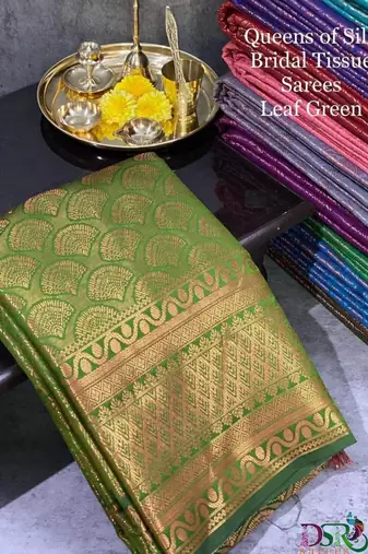 Green silk blend jacuard work festival saree with unstitched blouse piece