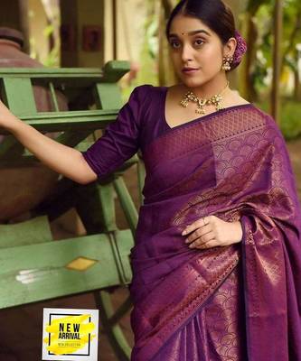 Wine  silk blend jacuard work festival saree with unstitched blouse piece 1