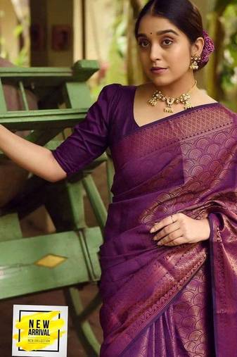 Wine  silk blend jacuard work festival saree with unstitched blouse piece