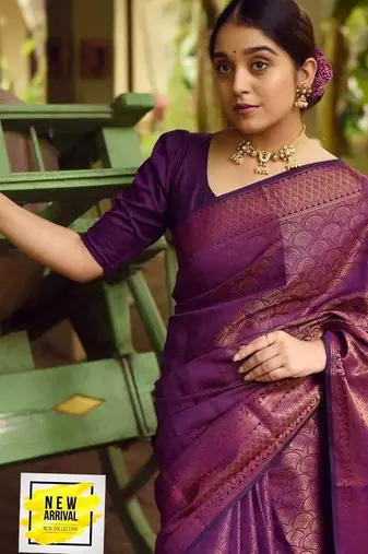 Wine  silk blend jacuard work festival saree with unstitched blouse piece