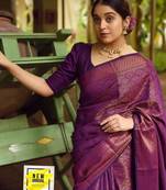 Wine  silk blend jacuard work festival saree with unstitched blouse piece