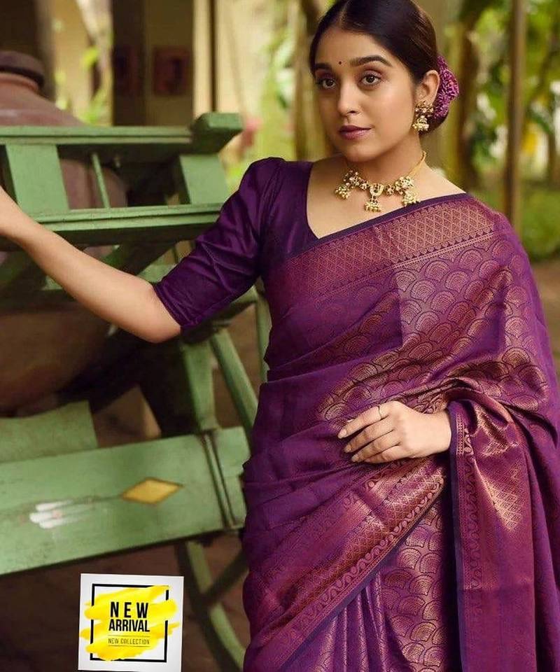 Wine  silk blend jacuard work festival saree with unstitched blouse piece