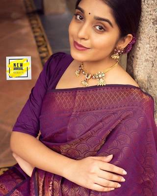 Wine  silk blend jacuard work festival saree with unstitched blouse piece 2
