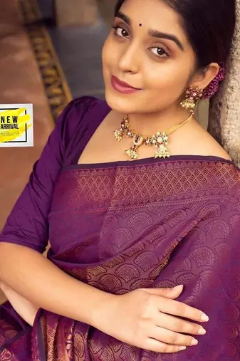 Wine  silk blend jacuard work festival saree with unstitched blouse piece
