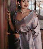 Grey  silk blend jacuard work festival saree with unstitched blouse piece