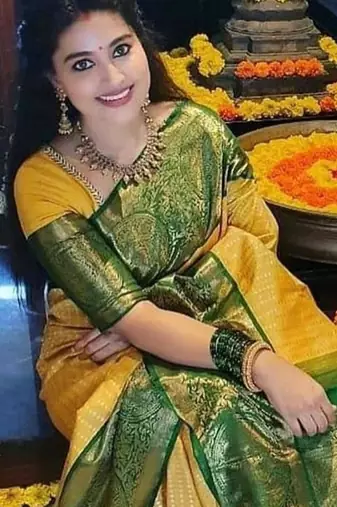 Yellow green  silk blend jacuard work festival saree with unstitched blouse piece