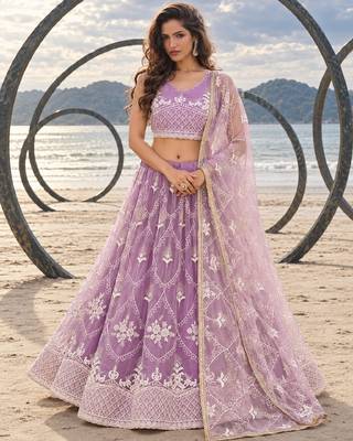 LAVENDER NET THREAD WITH ZARI AND SEQUINCE WORK FESTIVE LEHENGA CHOLI SET FOR WOMEN'S 1