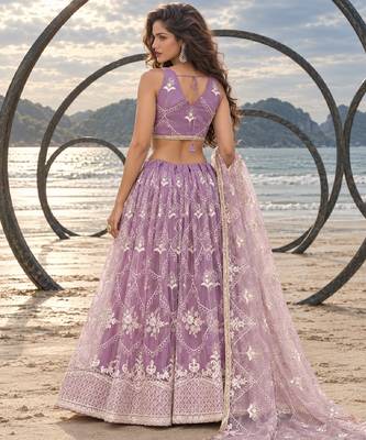 LAVENDER NET THREAD WITH ZARI AND SEQUINCE WORK FESTIVE LEHENGA CHOLI SET FOR WOMEN'S 2