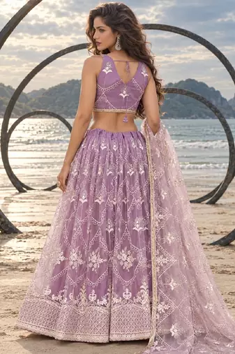 LAVENDER NET THREAD WITH ZARI AND SEQUINCE WORK FESTIVE LEHENGA CHOLI SET FOR WOMEN'S