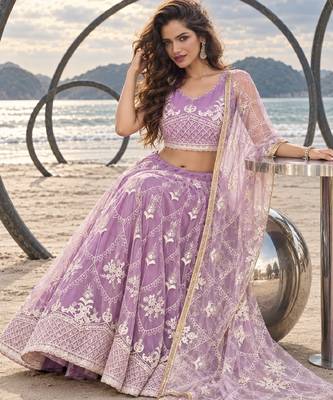 LAVENDER NET THREAD WITH ZARI AND SEQUINCE WORK FESTIVE LEHENGA CHOLI SET FOR WOMEN'S 4