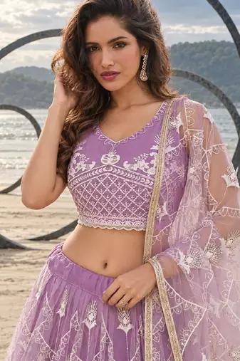 LAVENDER NET THREAD WITH ZARI AND SEQUINCE WORK FESTIVE LEHENGA CHOLI SET FOR WOMEN'S