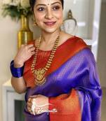 Blue red  silk blend jacuard work festival saree with unstitched blouse piece