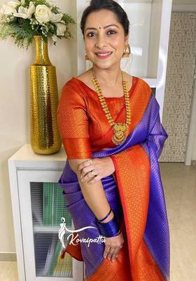 Blue red  silk blend jacuard work festival saree with unstitched blouse piece 4