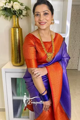Blue red  silk blend jacuard work festival saree with unstitched blouse piece