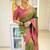 Green pink  silk blend jacuard work festival saree with unstitched blouse piece