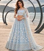 LIGHT SKY NET THREAD WITH ZARI AND SEQUINCE WORK FESTIVE LEHENGA CHOLI SET FOR WOMEN'S