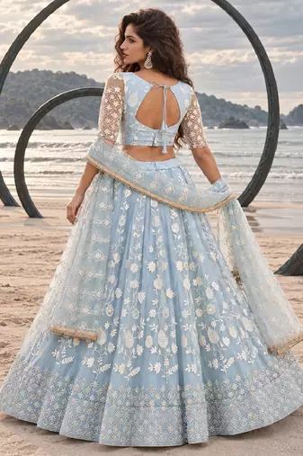 LIGHT SKY NET THREAD WITH ZARI AND SEQUINCE WORK FESTIVE LEHENGA CHOLI SET FOR WOMEN'S
