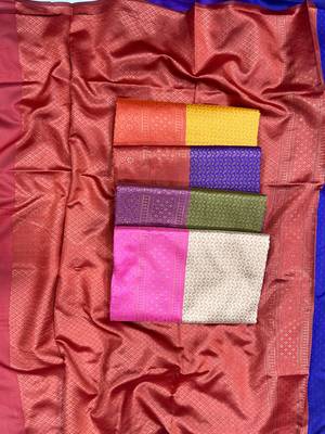 Green pink  silk blend jacuard work festival saree with unstitched blouse piece 5