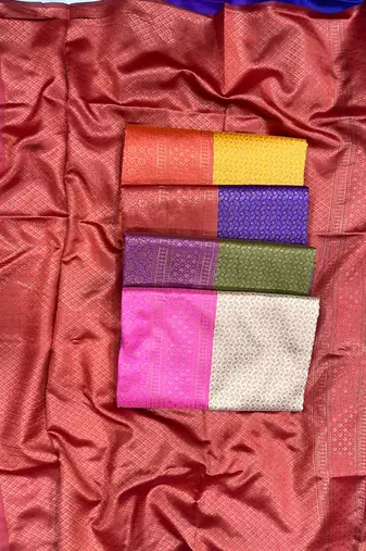 Green pink  silk blend jacuard work festival saree with unstitched blouse piece