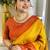 Yellow red  silk blend jacuard work festival saree with unstitched blouse piece