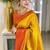 Yellow red  silk blend jacuard work festival saree with unstitched blouse piece