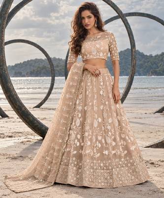 DUSTY CHIQU NET THREAD WITH ZARI AND SEQUINCE WORK FESTIVE LEHENGA CHOLI SET FOR WOMEN'S 1