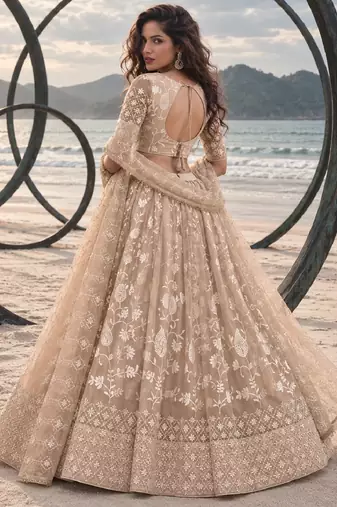 DUSTY CHIQU NET THREAD WITH ZARI AND SEQUINCE WORK FESTIVE LEHENGA CHOLI SET FOR WOMEN'S