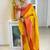 Yellow red  silk blend jacuard work festival saree with unstitched blouse piece