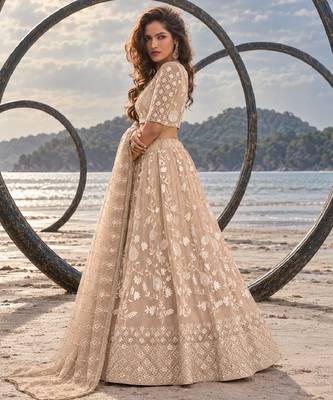 DUSTY CHIQU NET THREAD WITH ZARI AND SEQUINCE WORK FESTIVE LEHENGA CHOLI SET FOR WOMEN'S 3