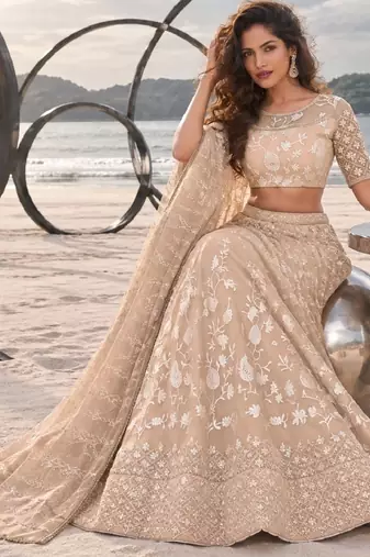DUSTY CHIQU NET THREAD WITH ZARI AND SEQUINCE WORK FESTIVE LEHENGA CHOLI SET FOR WOMEN'S