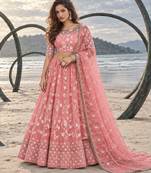 GAJRI PEACH NET THREAD WITH ZARI AND SEQUINCE WORK FESTIVE LEHENGA CHOLI SET FOR WOMEN'S