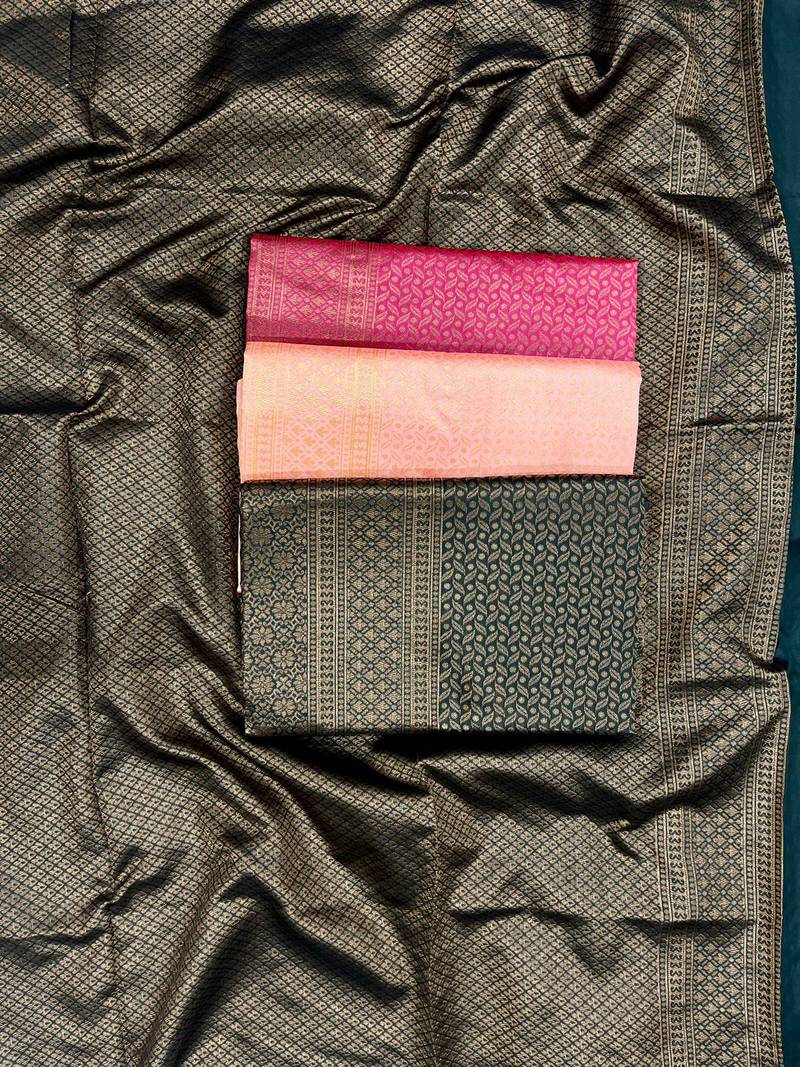 Peach silk blend jacuard work festival saree with unstitched blouse piece